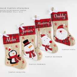 Personalized Christmas Stocking, Tartan & Burlap Stocking - thumbnail 2