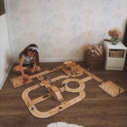 Montessori Educational Wooden Toy Road, Unique Gift For Kids, Personalized Baby Puzzle Garage, Christmas Wood Race Track Toddler - thumbnail 2