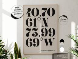 Custom Classic Coordinates Print Neutral Wall Art Groomsmen Gifts 1st Anniversary Paper Gift Where We Met Bride Engagement Personalised - thumbnail 1