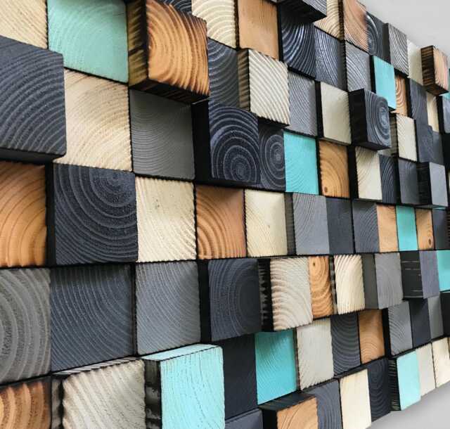 Handmade Reclaimed Wood Mosaic Wall Art - Geometric Decor - image 1