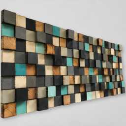 Handmade Reclaimed Wood Mosaic Wall Art - Geometric Decor - thumbnail 3