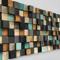 Handmade Reclaimed Wood Mosaic Wall Art - Geometric Decor - thumbnail 2