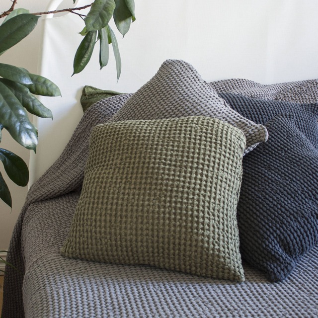 Set Of 2 Linen Pillow Shams, Green Waffle Covers, Throw Pillows, Textured Pillows, Decorative Pillows - image 1