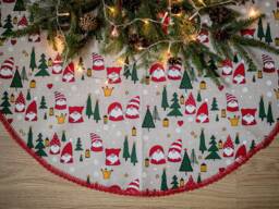 Christmas Tree Skirt With Dwarfs, Linen Skirt, Swedish Rustic Xmas Skirts, Accent Decor