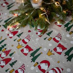 Christmas Tree Skirt With Dwarfs, Linen Skirt, Swedish Rustic Xmas Skirts, Accent Decor - thumbnail 4