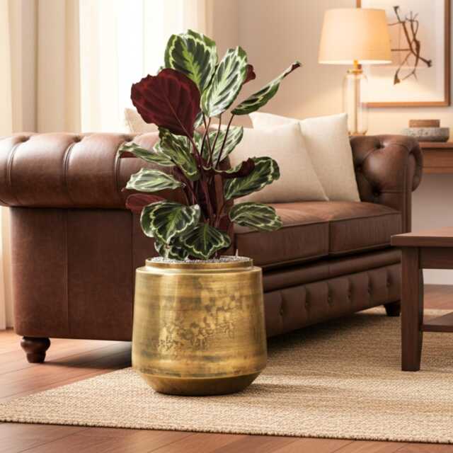 Handmade Xlarge Metal Pots, Vintage Gold, Retro Houseplant Pot, - D33cm, D46cm - image 1
