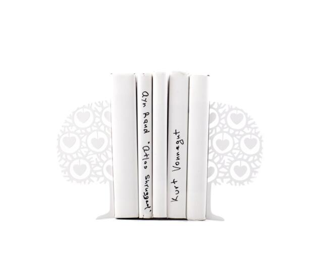 Danish Heart Tree Bookends Scandinavian White Metal Shelf Decor - image 1