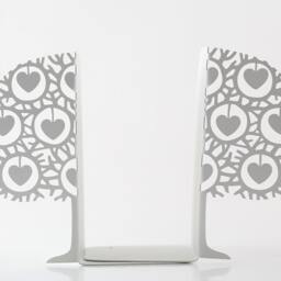 Danish Heart Tree Bookends Scandinavian White Metal Shelf Decor - thumbnail 2