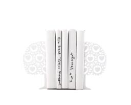 Danish Heart Tree Bookends Scandinavian White Metal Shelf Decor - thumbnail 1