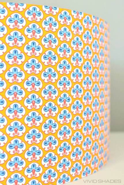 Yellow Geometric Fabric Lampshade, Stylish Pattern Custom Made, Ceiling Pendant Or Lamp Base, Handmade By Vivid Shades - image 1
