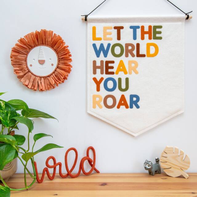 Let The World Hear You Roar Wall Banner. Jungle Nursery Decor. Dinosaur Rainbow Felt Hanging - image 1