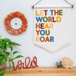 Let The World Hear You Roar Wall Banner. Jungle Nursery Decor. Dinosaur Rainbow Felt Hanging - thumbnail 1