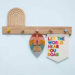 Let The World Hear You Roar Wall Banner. Jungle Nursery Decor. Dinosaur Rainbow Felt Hanging - thumbnail 2