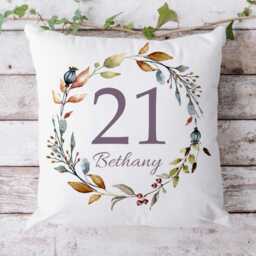 Personalised Autumn Birthday Cushion, Age, Name Keepsake Gift, Linen Fell, 40 cm, Colours Available - thumbnail 3