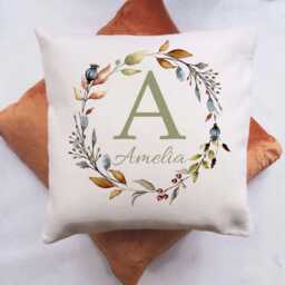Personalised Autumn Birthday Cushion, Age, Name Keepsake Gift, Linen Fell, 40 cm, Colours Available - thumbnail 1
