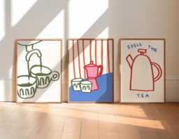 Set Of 3 Colourful Coffee Prints, Retro Wall Art, Kitchen Aesthetic Decor, Gallery Wall, Home Inspo, Unframed - thumbnail 1