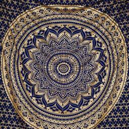 Tapestry Ombre Mandala Blue Gold Indian Wall Hanging, Boho Walldecor Handmade From 100% Cotton, Vegan, Fair Trade in India - thumbnail 3
