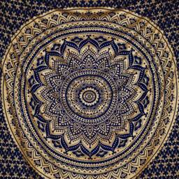 Tapestry Ombre Mandala Blue Gold Indian Wall Hanging, Boho Walldecor Handmade From 100% Cotton, Vegan, Fair Trade in India - thumbnail 2
