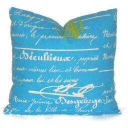 French Script Turquoise Decorative Pillow Cover. 20 - thumbnail 3