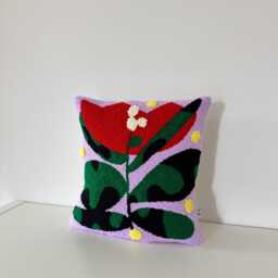 Made To Order, Hand Tufted Punch Needle Pillow Cover, Colorful Embroidered Cushion - thumbnail 2