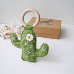 Cactus Crochet Cotton Baby Toy, Greenery Shower Gift, Gender Neutral Welcome Present, Expecting Mom Gift Idea, Mama Llama - thumbnail 2