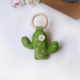 Cactus Crochet Cotton Baby Toy, Greenery Shower Gift, Gender Neutral Welcome Present, Expecting Mom Gift Idea, Mama Llama - thumbnail 3