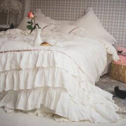 White Linen Ruffle Duvet Cover Shabby Chic Stonewashed Bedding - thumbnail 3