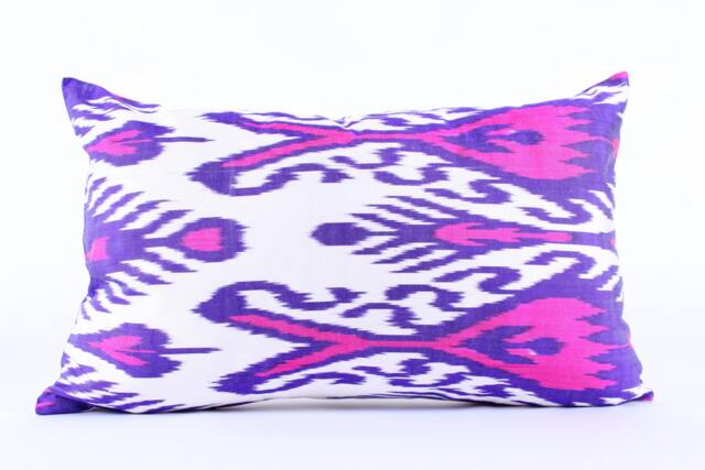 Ikat Silk Velvet Pillow 16x24 - Handmade Boho Cushion Cover Turkish Home Decor Accent - image 1