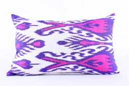 Ikat Silk Velvet Pillow 16x24 - Handmade Boho Cushion Cover Turkish Home Decor Accent