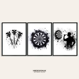 Darts Fan Gift - Set Of 3 Posters - Print Black Watercolour For Dad Game Room Prints Man Cave Wall Art - thumbnail 1