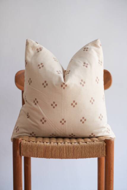 Hmong Batik Pillow Cover Neutral Block Print, Ethnic Home Decor - image 1