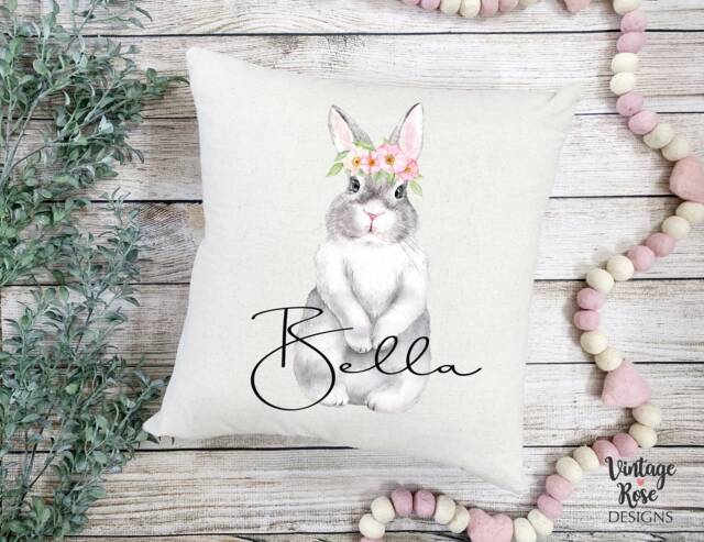 Personalised Bunny Rabbit Cushion, Pillow, Nursery Cushion Cover, Childs Kids Pillow
