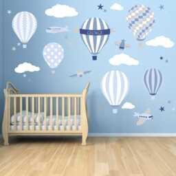 Hot Air Balloon Wall Decals Blue & Grey Nursery Decor - thumbnail 2