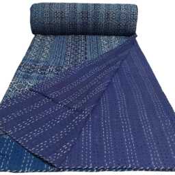 Handmade Ajrak Kantha Quilt Bohemian Indian Cotton Bedspread, Twin Size - thumbnail 2