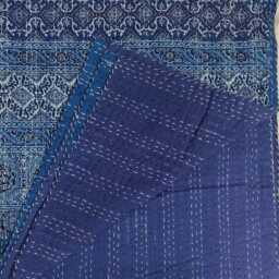 Handmade Ajrak Kantha Quilt Bohemian Indian Cotton Bedspread, Twin Size - thumbnail 4