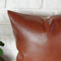 Cognac Brown Faux Leather Pillow Cover Modern Scandinavian Decor - thumbnail 2