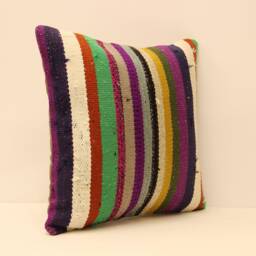 18x18 Inch Handmade Kilim Pillow Case - 45x45 cm Bohoturkish Kilim Pillowcover Chair Small Oblong Cushioncover Tribal Pillow 4Kbf-110 - thumbnail 2