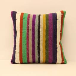 18x18 Inch Handmade Kilim Pillow Case - 45x45 cm Bohoturkish Kilim Pillowcover Chair Small Oblong Cushioncover Tribal Pillow 4Kbf-110 - thumbnail 1