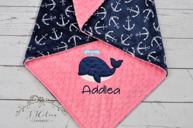Minky Baby Blanket Personalized-Anchor Blanket-Anchor Blanket-Whale Anchor Baby Girl Blanket - image 1