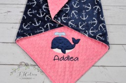 Minky Baby Blanket Personalized-Anchor Blanket-Anchor Blanket-Whale Anchor Baby Girl Blanket - thumbnail 1