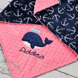 Minky Baby Blanket Personalized-Anchor Blanket-Anchor Blanket-Whale Anchor Baby Girl Blanket - thumbnail 2