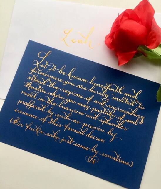 Gold Calligraphy On Navy Blue Cardstock - Custom Letter, Poem - image 1