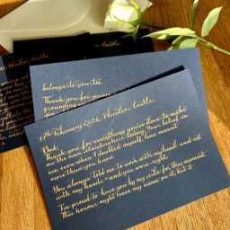Gold Calligraphy On Navy Blue Cardstock - Custom Letter, Poem - thumbnail 2