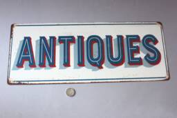 Antiques Sign Rustic Shabby, Door Vintage Style, Wall Hanging, Plaque White Blau, Nostalgic - thumbnail 1