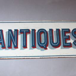 Antiques Sign Rustic Shabby, Door Vintage Style, Wall Hanging, Plaque White Blau, Nostalgic - thumbnail 3