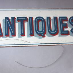 Antiques Sign Rustic Shabby, Door Vintage Style, Wall Hanging, Plaque White Blau, Nostalgic - thumbnail 2