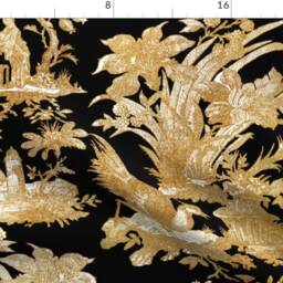 Faux Gold Curtain Panel - Toile Victorian Chinoiserie Custom On Black By Peacoquettedesigns - thumbnail 4