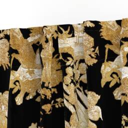Faux Gold Curtain Panel - Toile Victorian Chinoiserie Custom On Black By Peacoquettedesigns - thumbnail 3