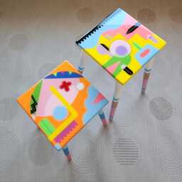 Hand Painted Resin Coffee Tables Modern Abstract Art Side Tables - thumbnail 3