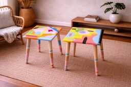Hand Painted Resin Coffee Tables Modern Abstract Art Side Tables
